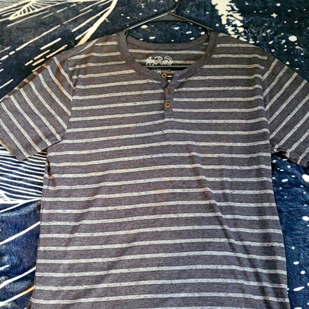 Grey white striped shirt Medium